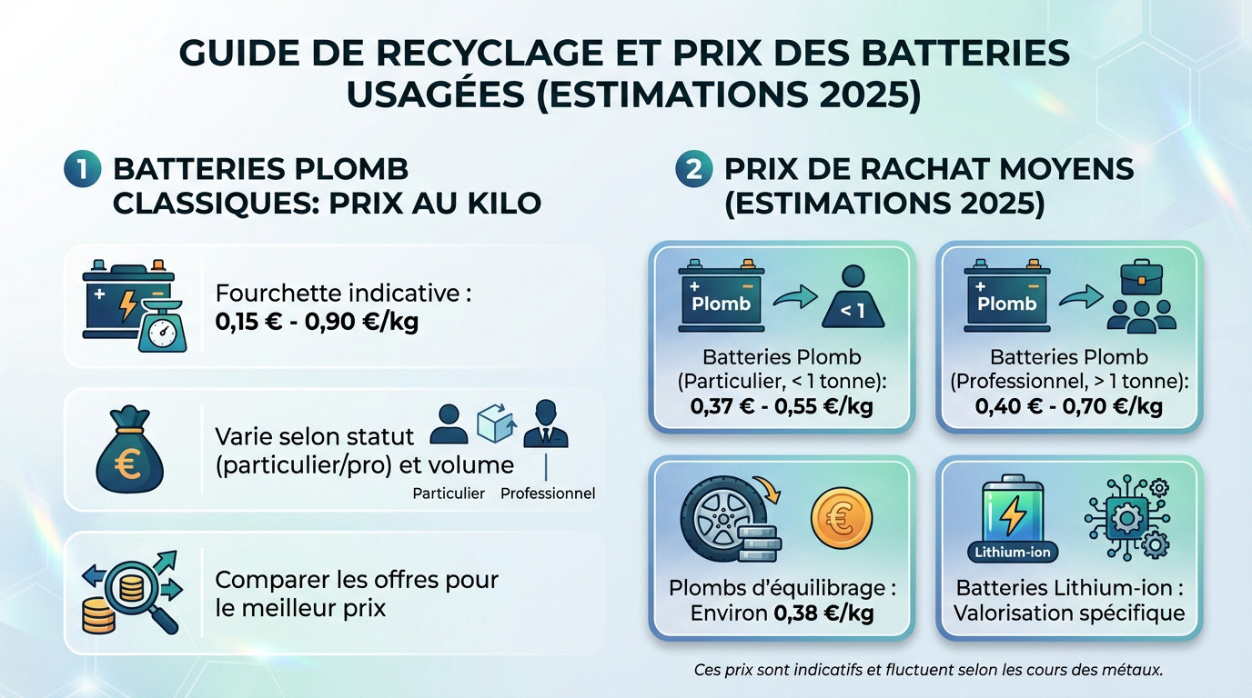 Illustration du recyclage et de la valorisation des batteries usagées en 2025