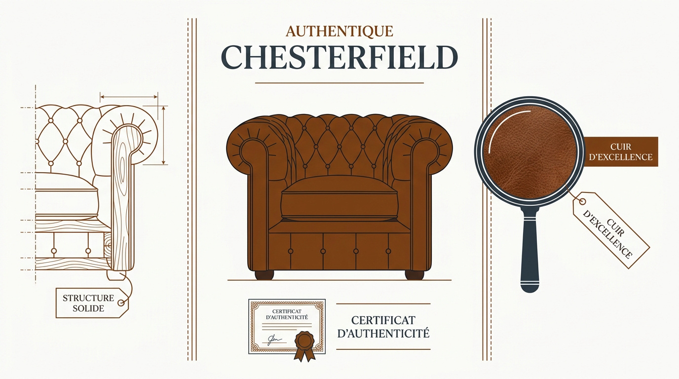 Détail d'un capitonnage manuel sur un canapé Chesterfield en cuir authentique