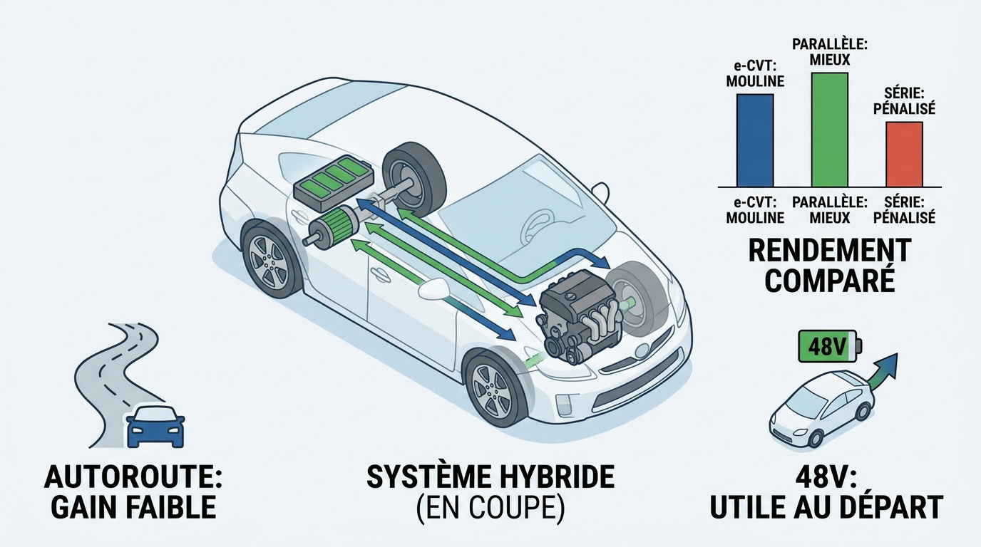 Analyse technique des architectures hybrides e-CVT et parallèles pour autoroute