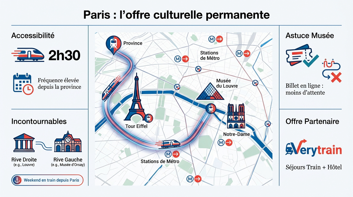 Infographie sur les trajets en train Le Havre Paris et l'offre culturelle parisienne