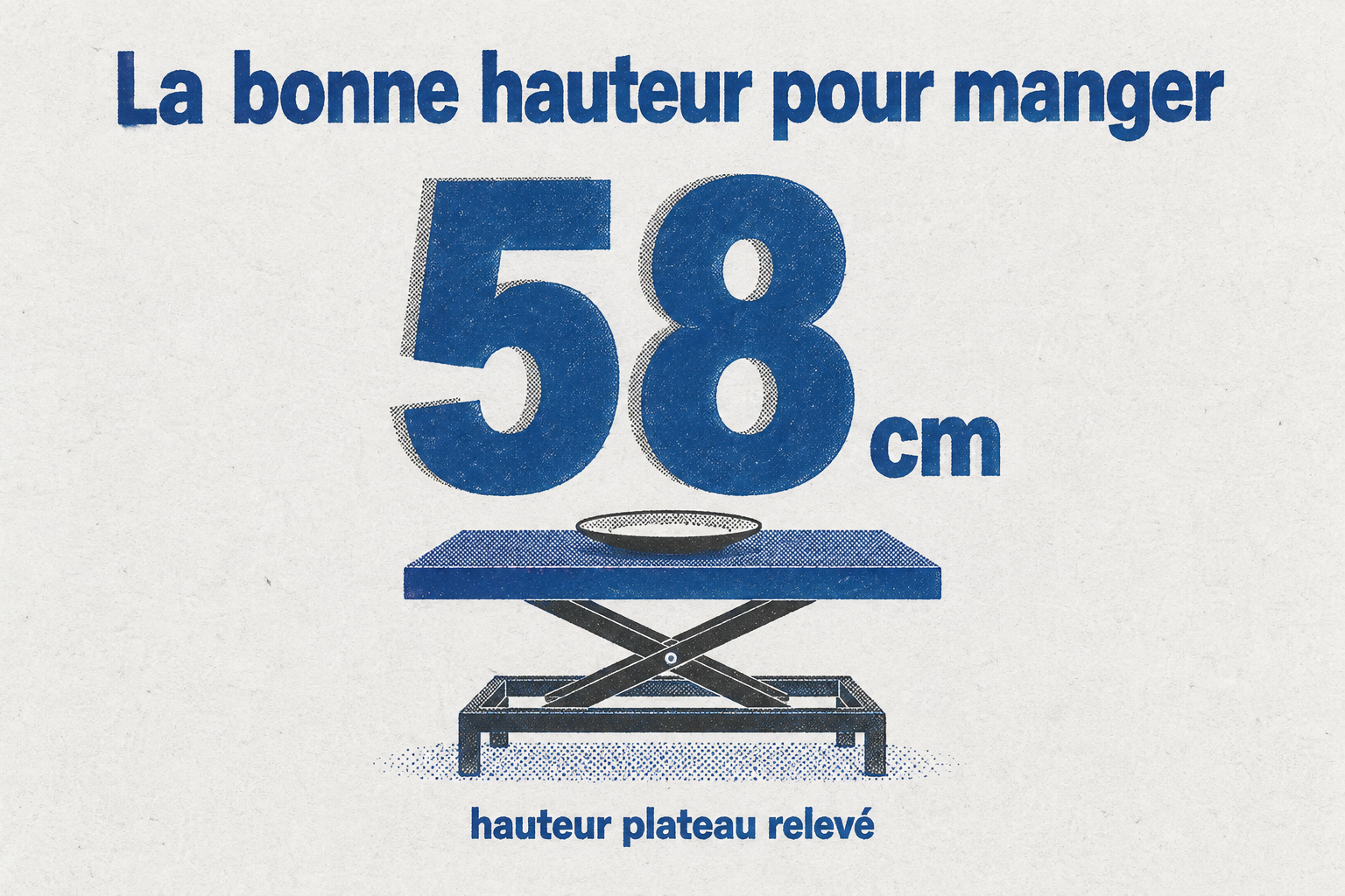 Infographie affichant la hauteur relevée de 58 cm de la table ELEA de Conforama.