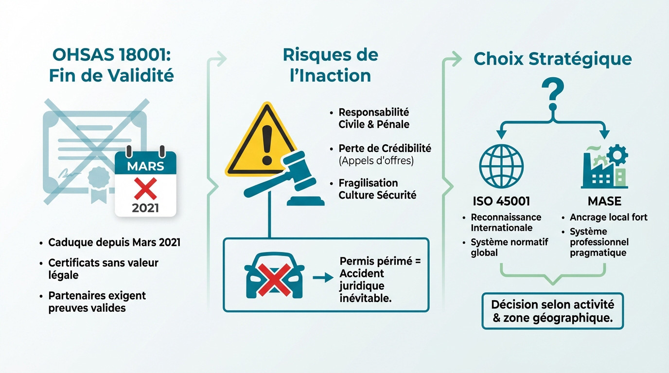 Schéma des risques liés à la non-transition de OHSAS 18001 vers ISO 45001 ou MASE