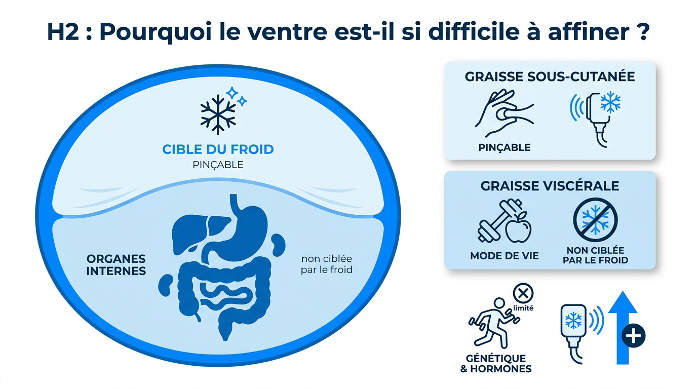 Comparaison entre graisse sous-cutanée pinçable et graisse viscérale profonde du ventre