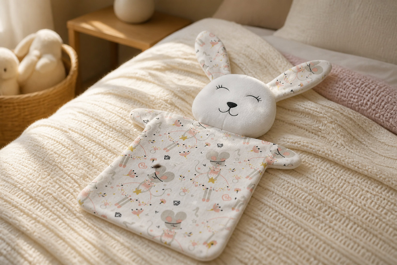 La douceur intemporelle du doudou lapin au motif petite souris