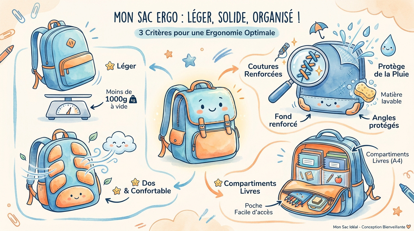 Cartable CE1 / CE2 : ce qui change après le CP Cartable ergonomique et léger pour élève de CE2 avec compartiments organisés