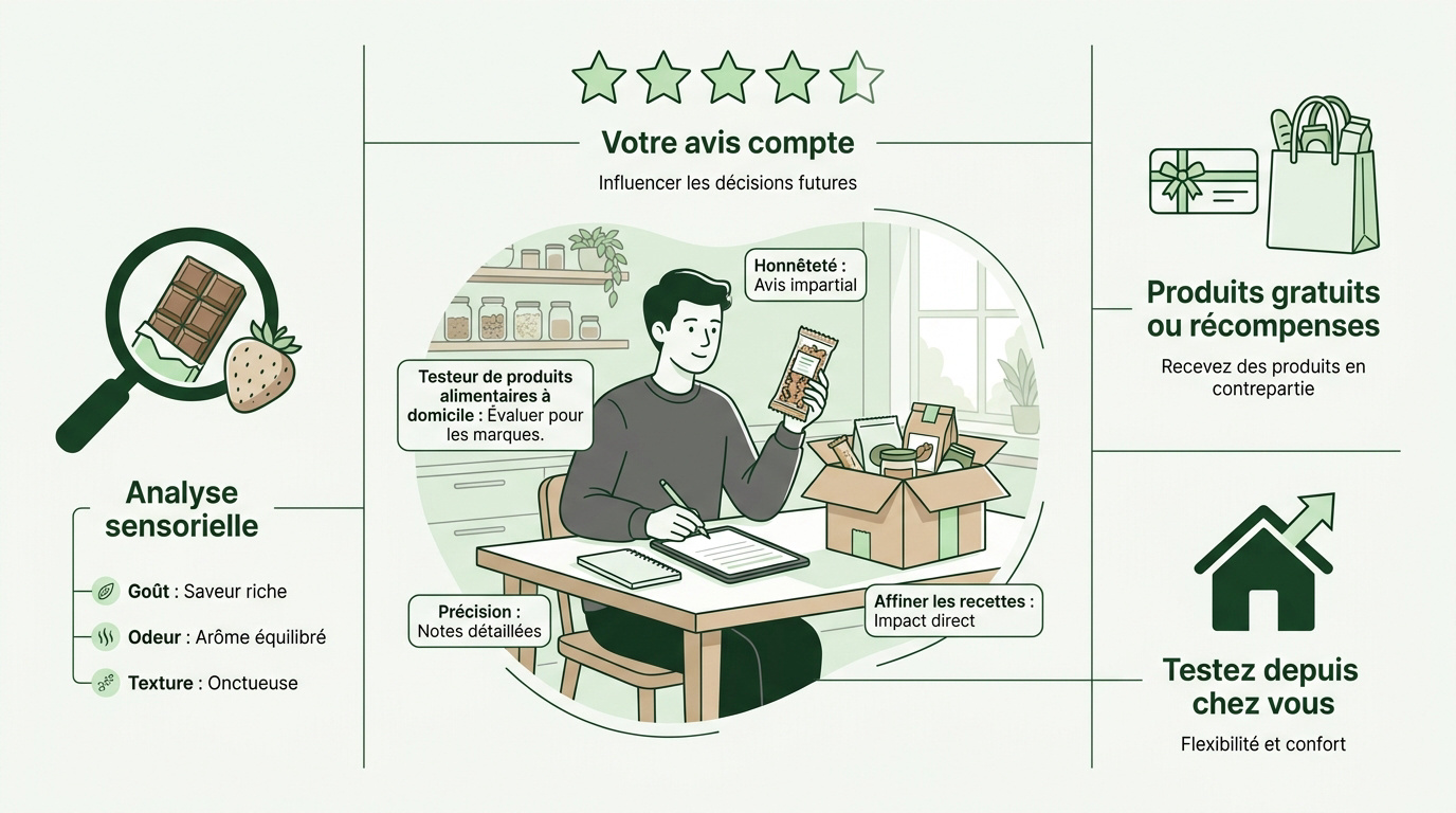 Personne dégustant et notant un produit alimentaire à domicile