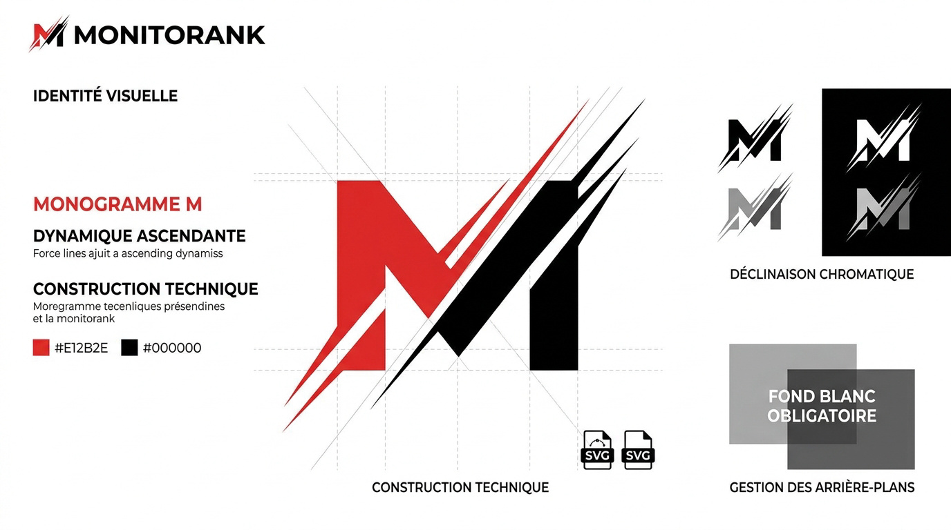 Analyse graphique du monogramme M rouge et noir de Monitorank