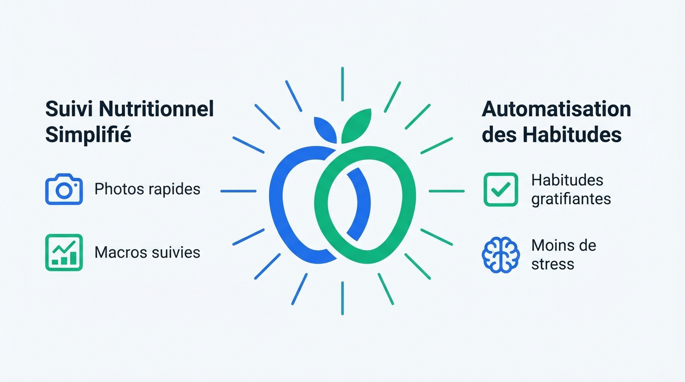 Interface de suivi nutritionnel et tableau de bord des habitudes quotidiennes sur application mobile