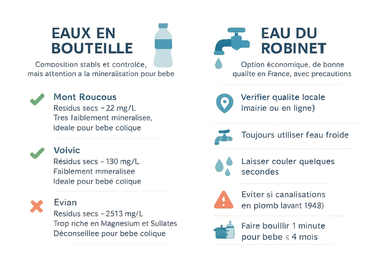 Comparatif eaux pour bébé colique