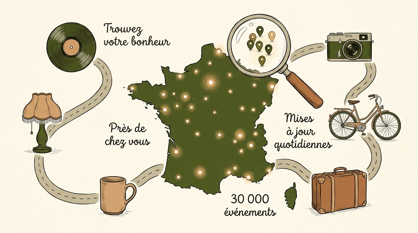 Carte illustrée des vide-greniers et brocantes en France