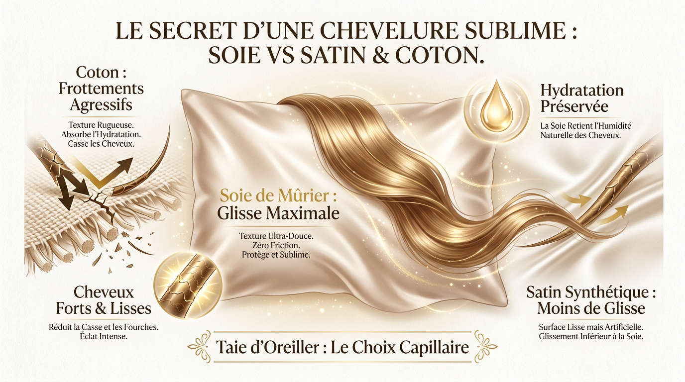 Comparaison soie, satin et coton pour cheveux