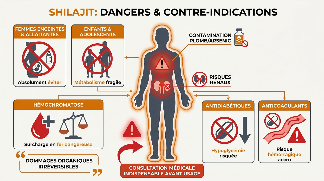 Illustration des dangers et contre-indications du shilajit pour la santé