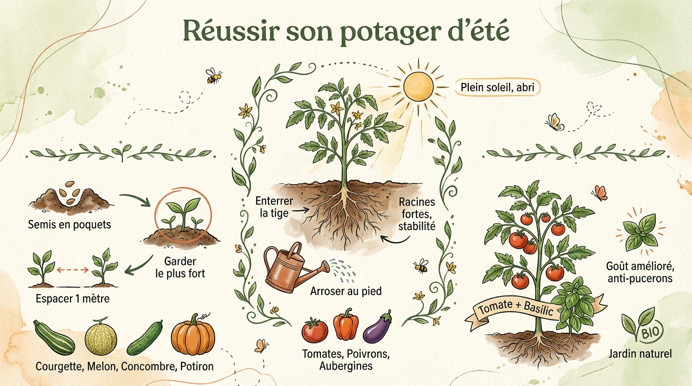 Repiquage des tomates et légumes d'été au potager en mai
