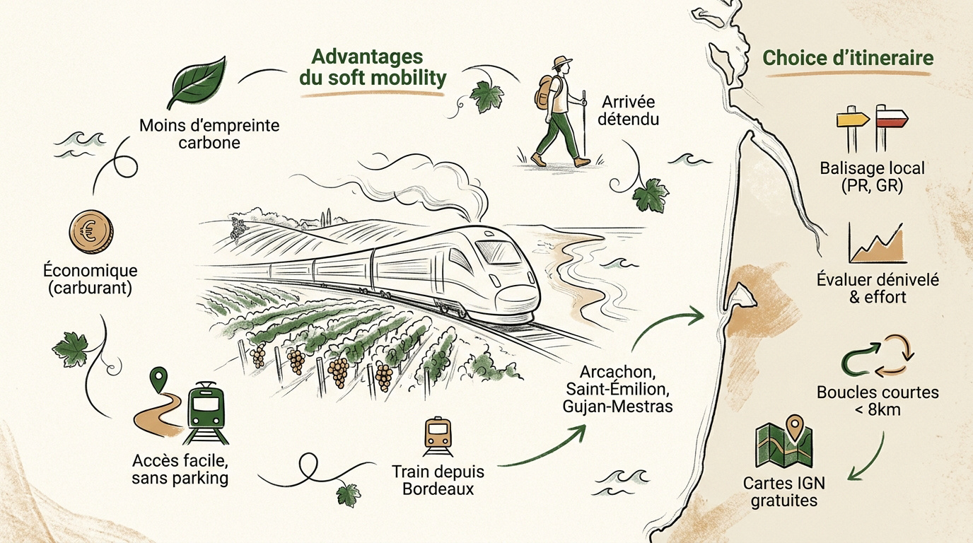 Voyageurs en train TER Nouvelle-Aquitaine pour une randonnée nature