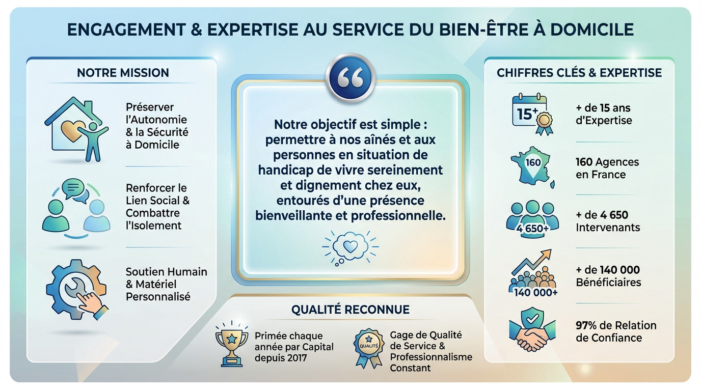 Senior Compagnie : bien plus qu'une aide à la personne 2 Infographie illustrant l'engagement et l'expertise de Senior Compagnie pour le bien-être à domicile