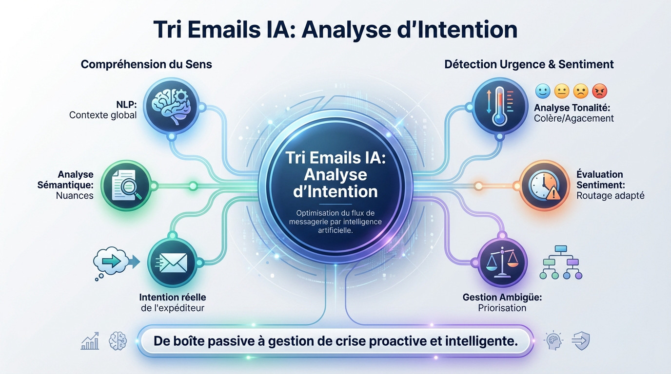 Schéma explicatif de l'analyse sémantique par IA pour le tri des emails