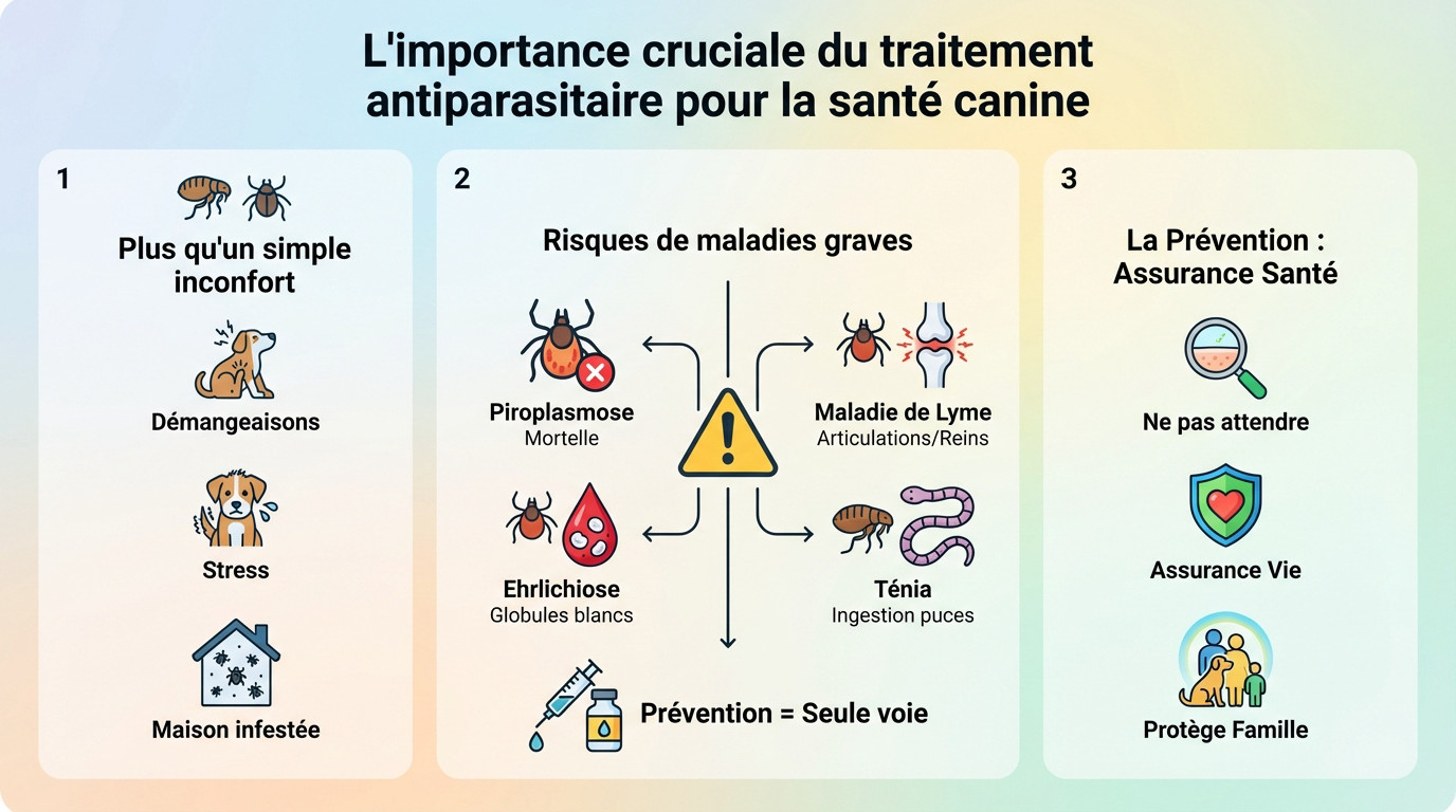 Chien protégé contre les parasites courant dans l'herbe haute sans risque