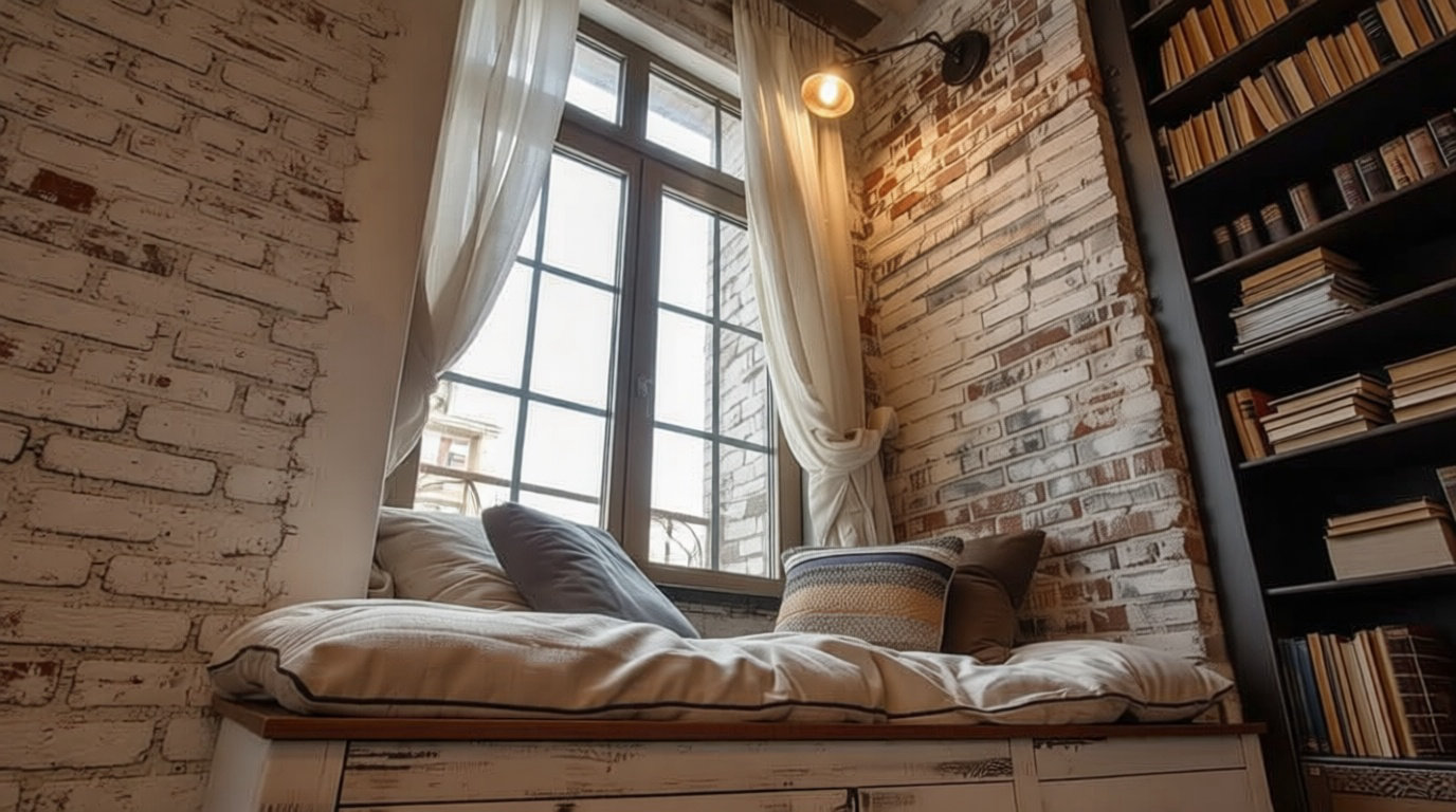 Industrial Loft Corner With Desk Reading Lamps