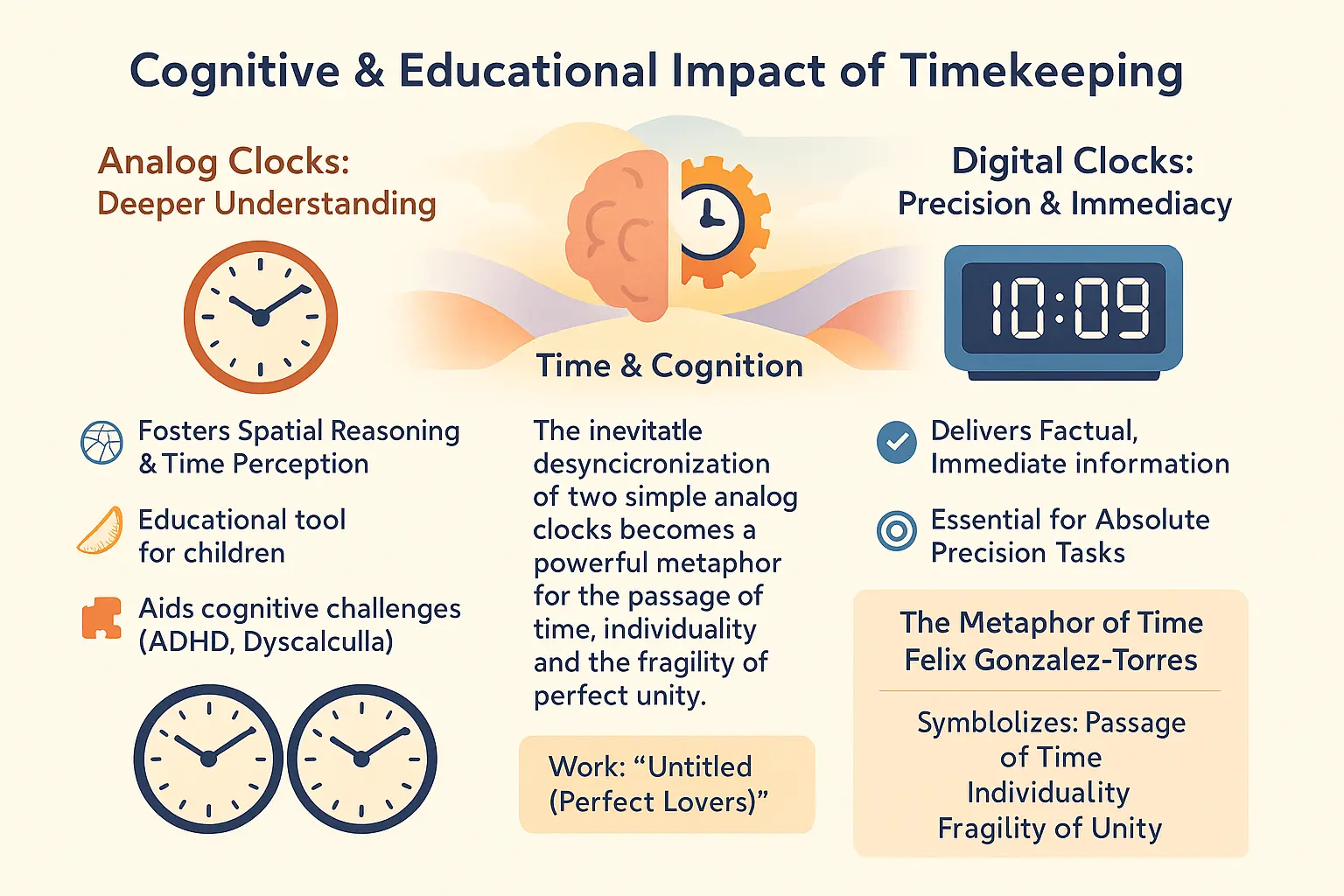 Analog vs digital clocks cognitive impact infographic