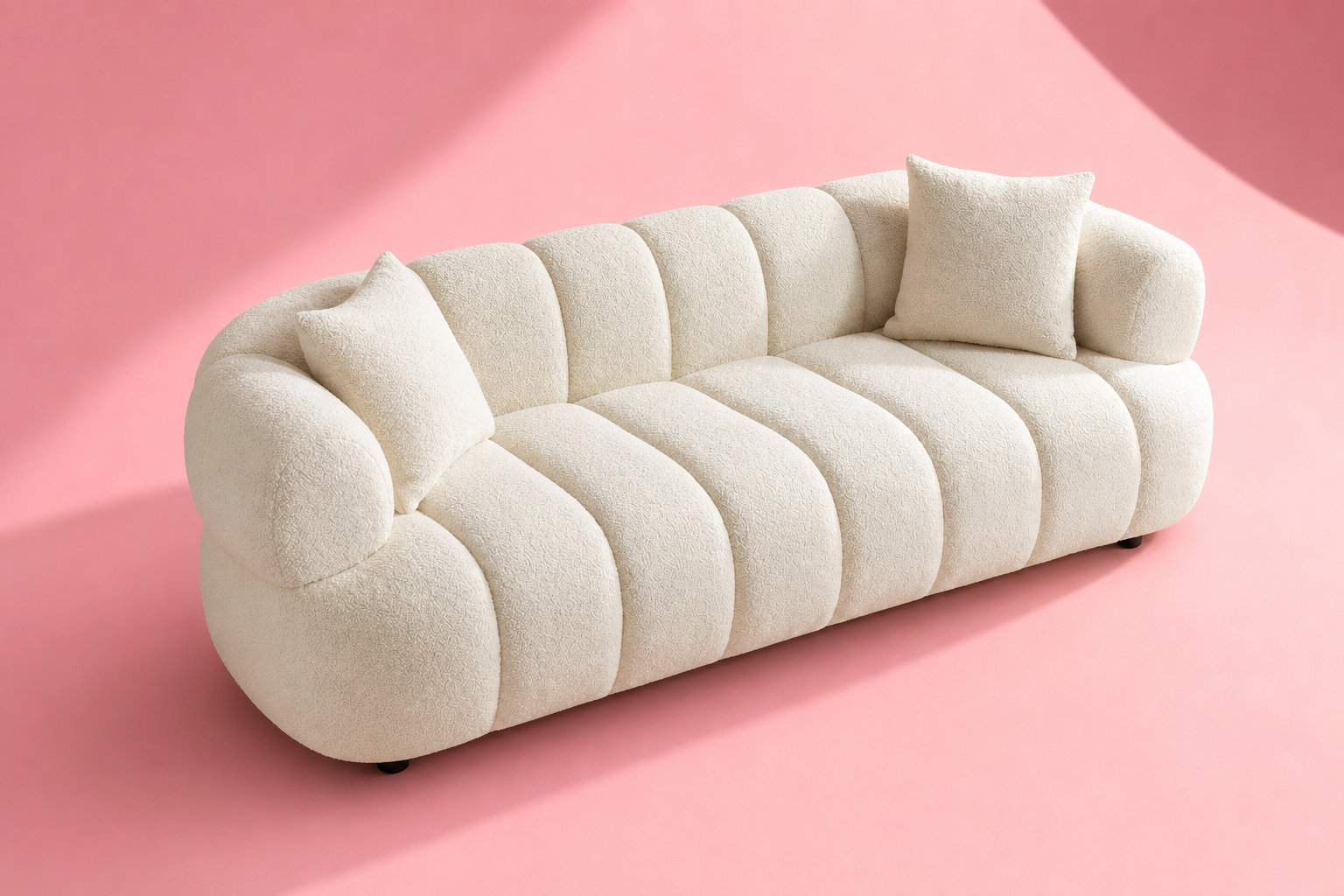 Canapé Arrondi 3 Places En Tissu Bouclette Blanc Cassé - COLIANI