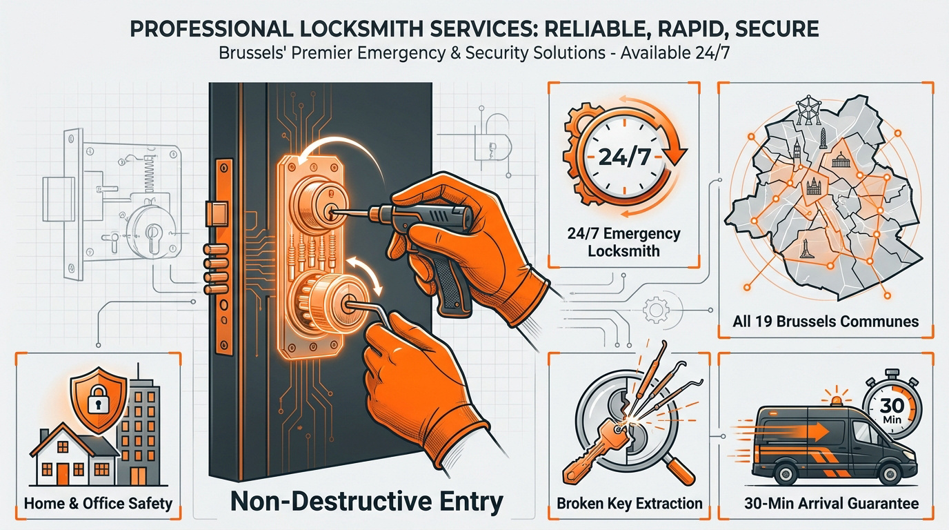 Professional Locksmith Brussels technician performing a non-destructive door opening