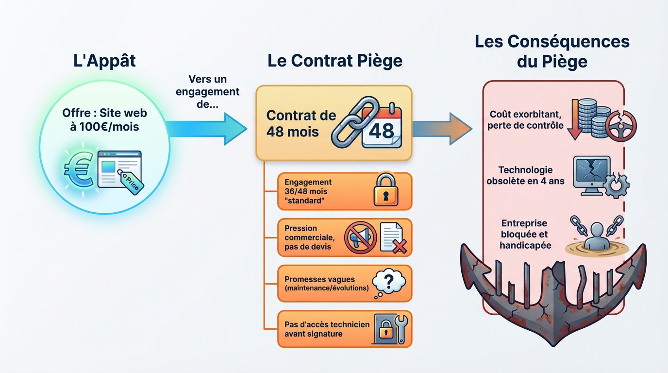 Illustration des dangers financiers liés à la location de site internet sur 48 mois