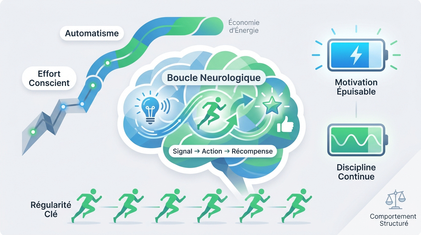Schéma de la boucle neurologique signal action récompense pour le sport