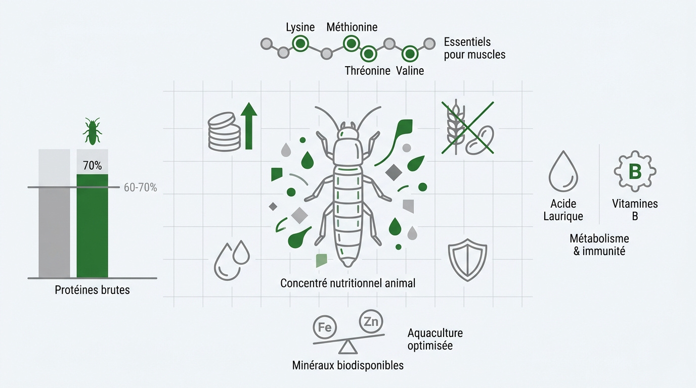 Farine d'insectes concentré nutritionnel pour l'alimentation animale