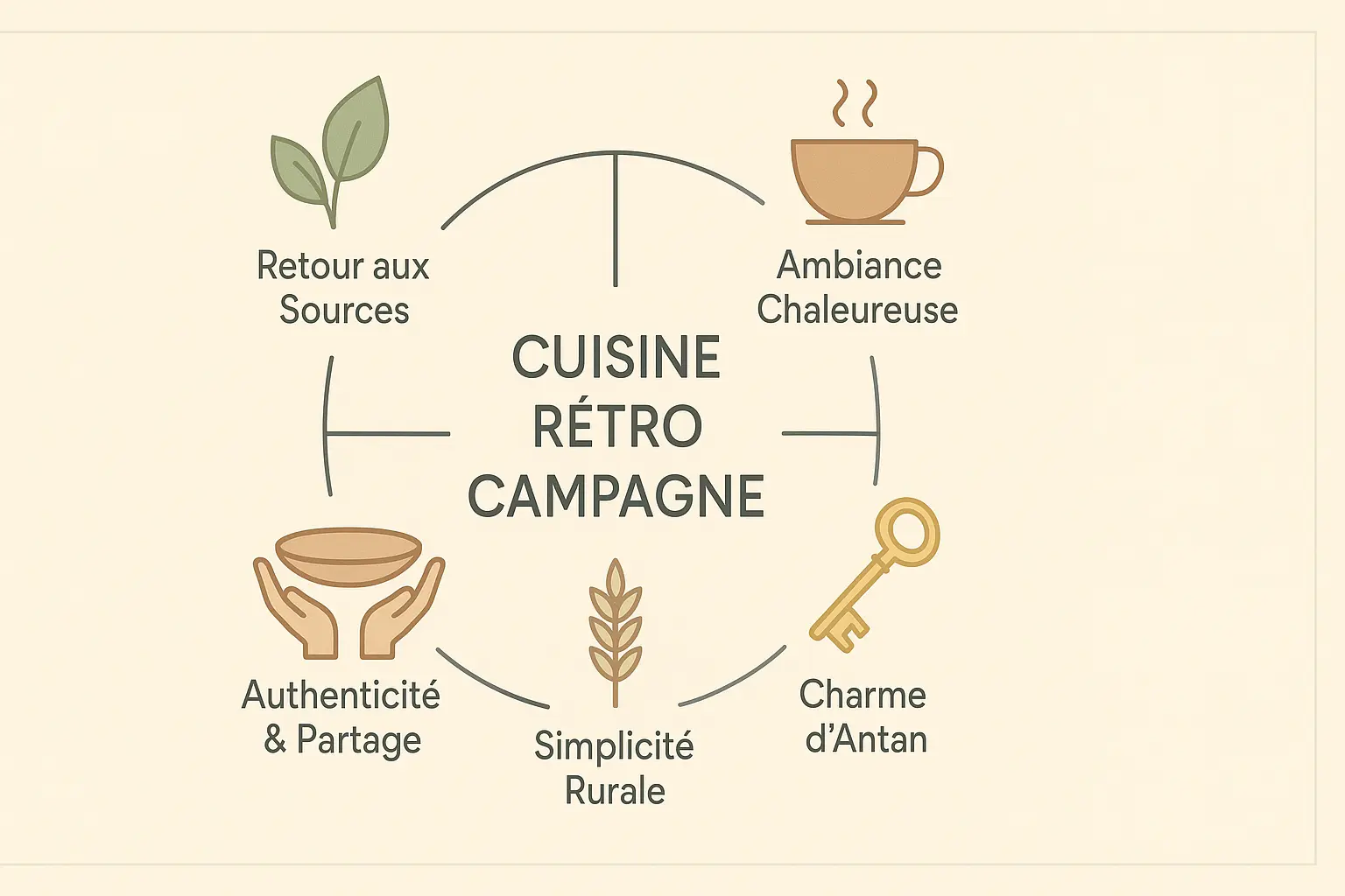 Cuisine rétro campagne avec éléments en bois, évier en pierre et vaisselle ancienne
