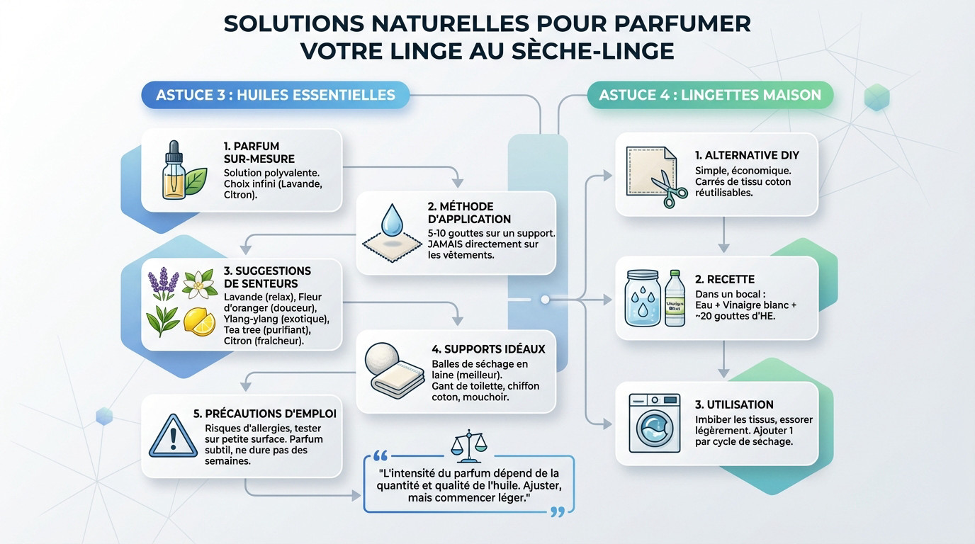 Utilisation d'huiles essentielles sur des balles de séchage en laine pour parfumer le linge naturellement