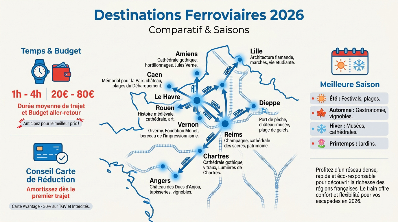 Voyageurs en gare consultant les horaires de train pour un weekend au départ du Havre