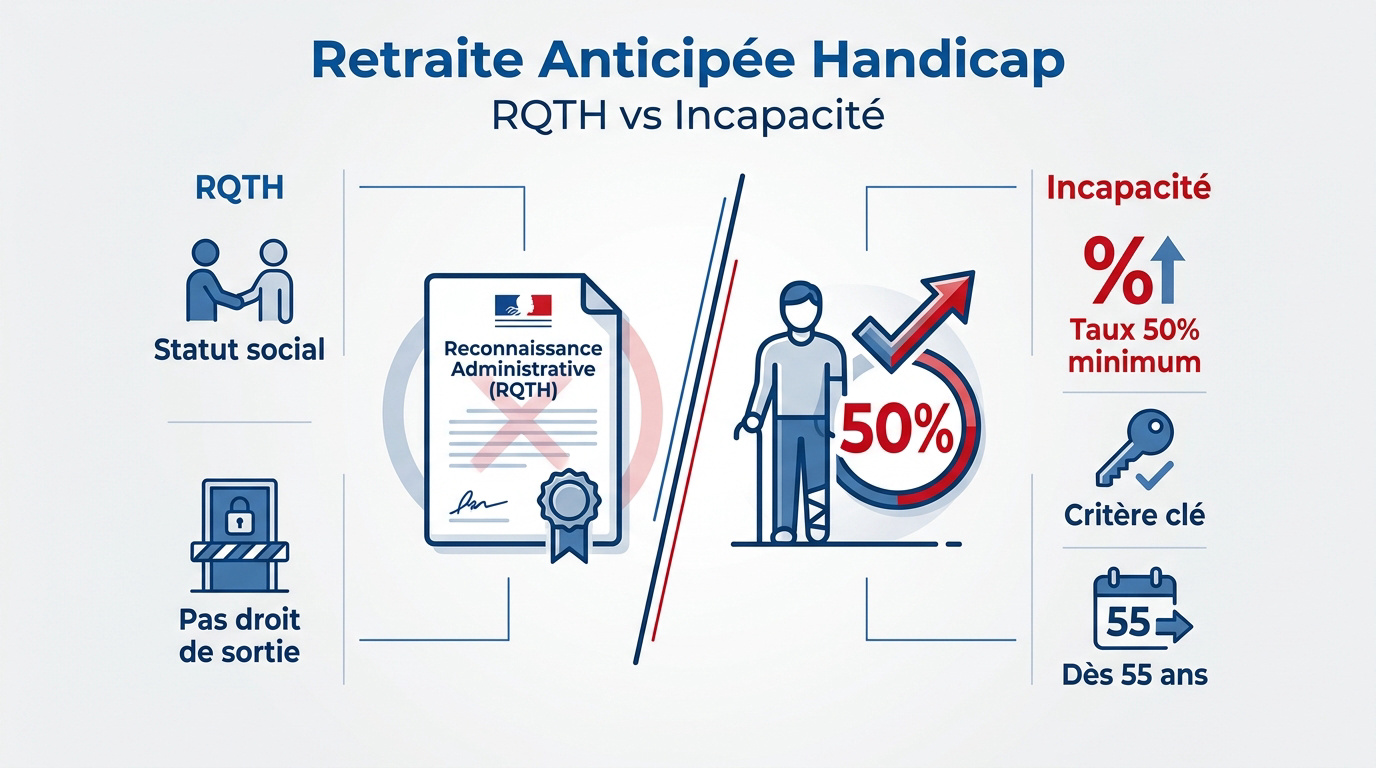 Comparaison entre RQTH et taux d'incapacité de 50 pour cent pour la retraite anticipée