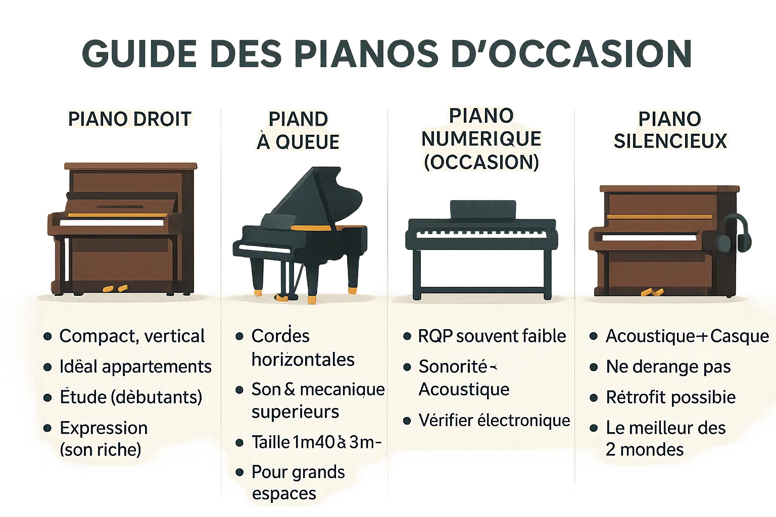 Illustration d'un piano droit et d'un piano à queue