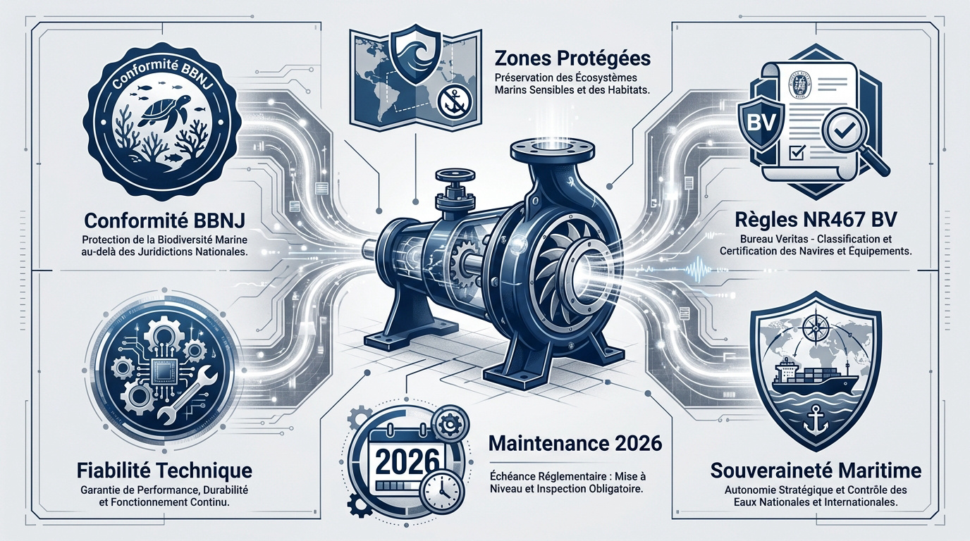 Infographie sur la conformit&eacute; des pompes marines et les r&eacute;glementations 2026