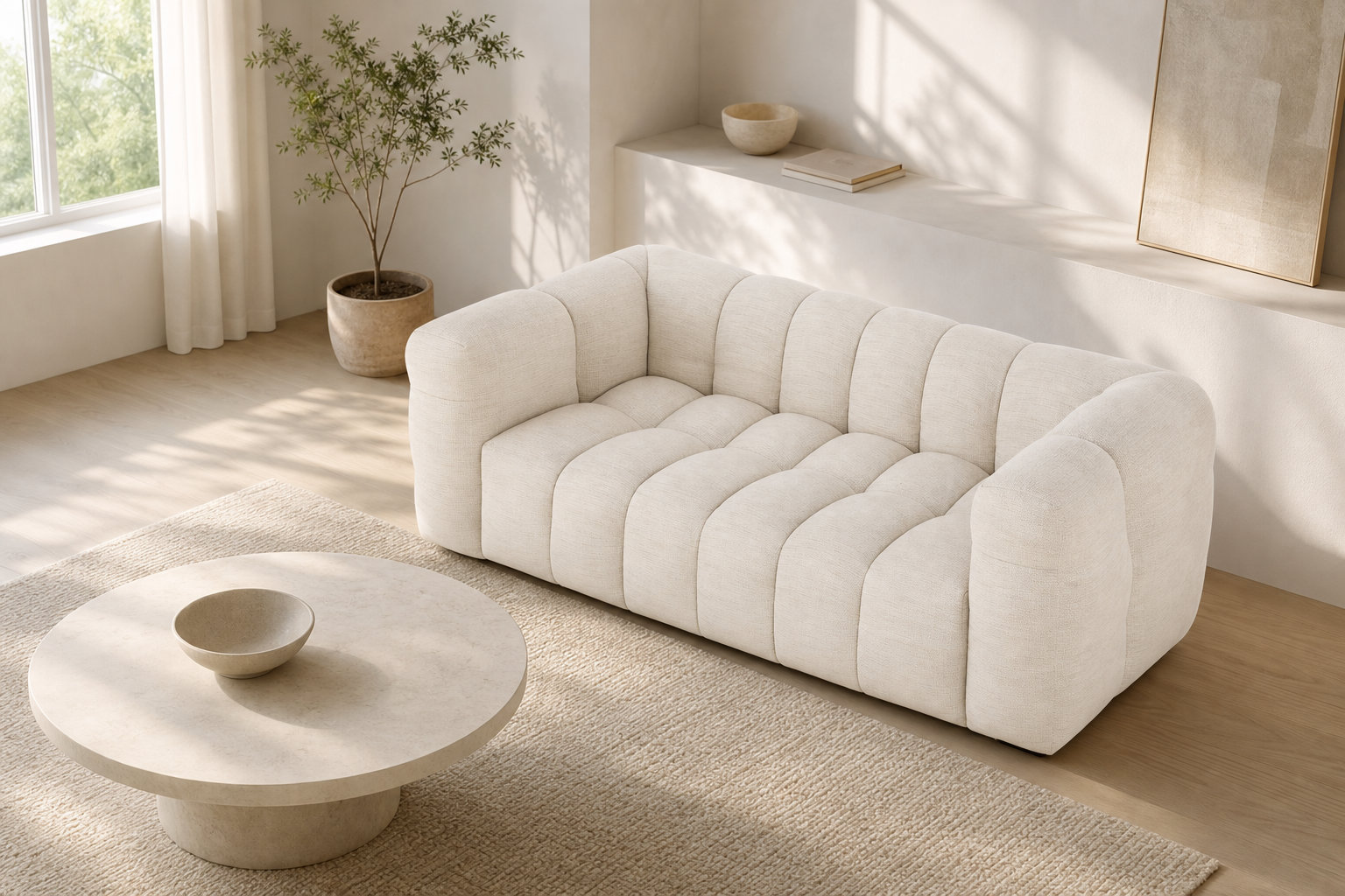 Canapé nuage 2 places en tissu beige sable - LILO