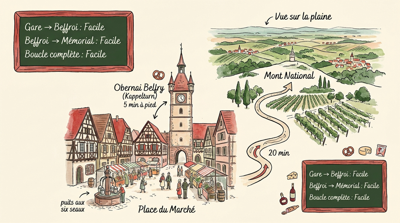 Vue pittoresque des maisons à colombages et du centre historique d'Obernai en Alsace
