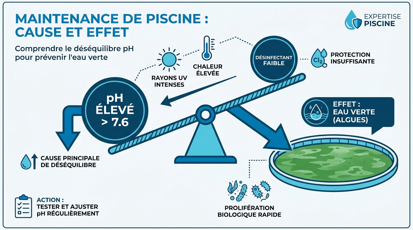 Analyse du pH de l'eau d'une piscine pour éviter l'eau verte