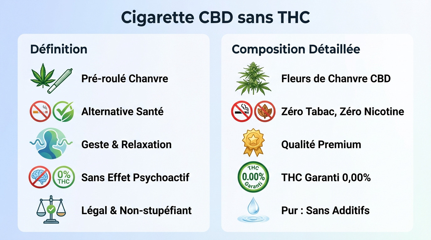 Schéma de la composition d'une cigarette CBD sans THC et fleurs de chanvre