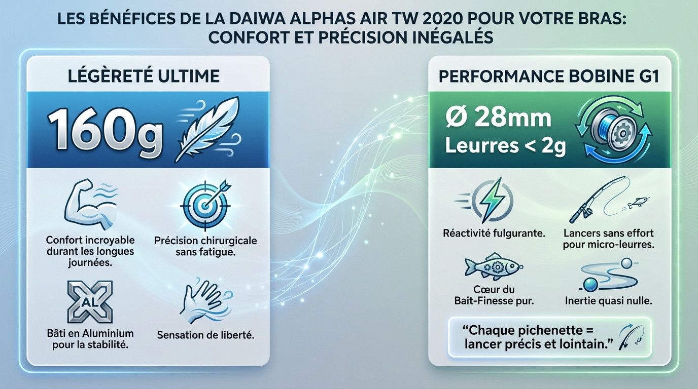Pêcheur tenant le moulinet Daiwa Alphas Air TW 2020 léger et ergonomique en main