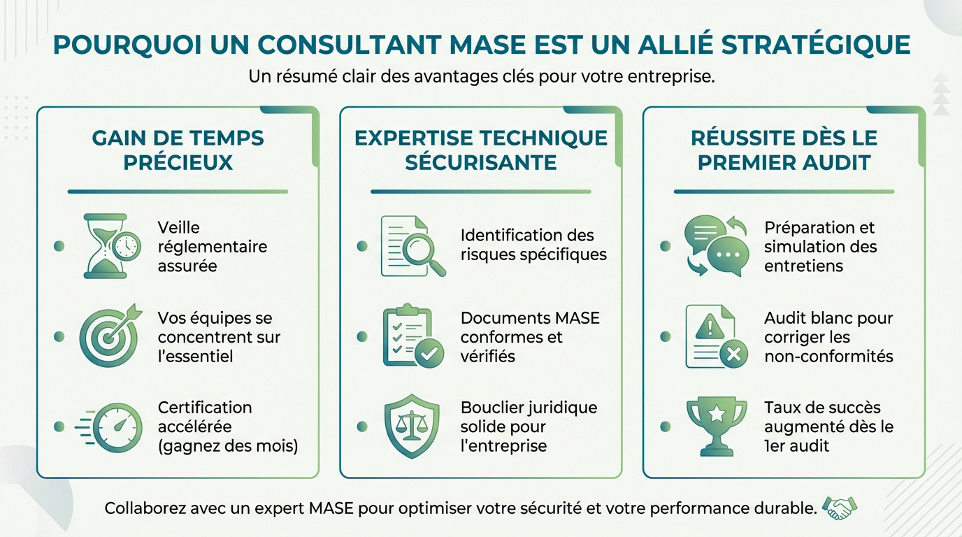Consultant MASE accompagnant une équipe industrielle sur le terrain