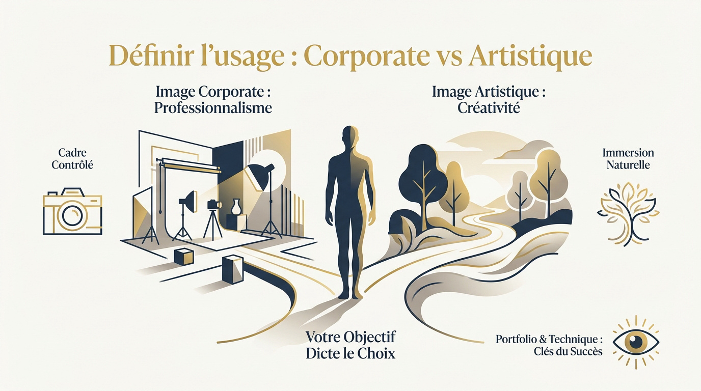 Comparaison entre un portrait corporate en studio et un portrait artistique en extérieur