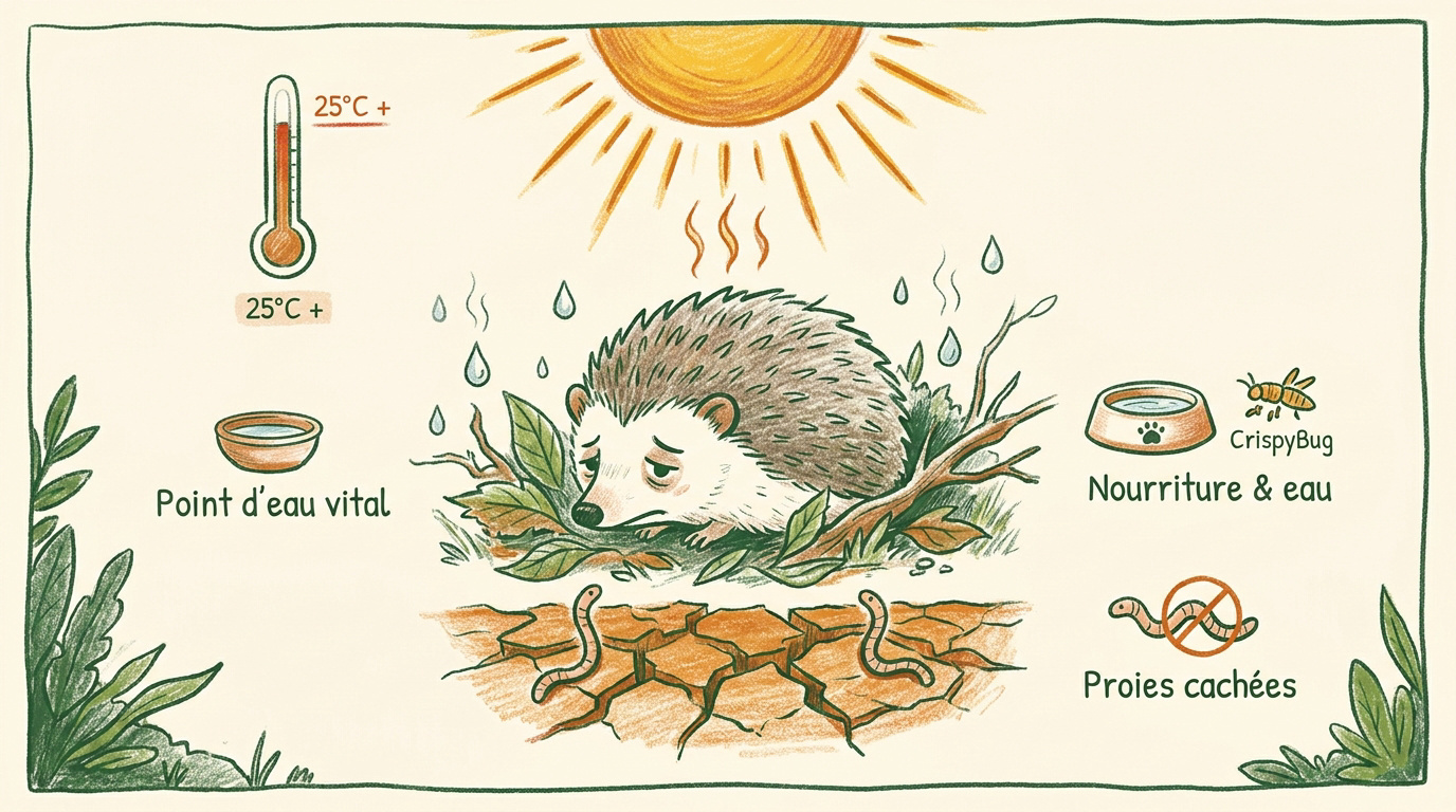 Hérisson en détresse cherchant de l'eau durant une canicule