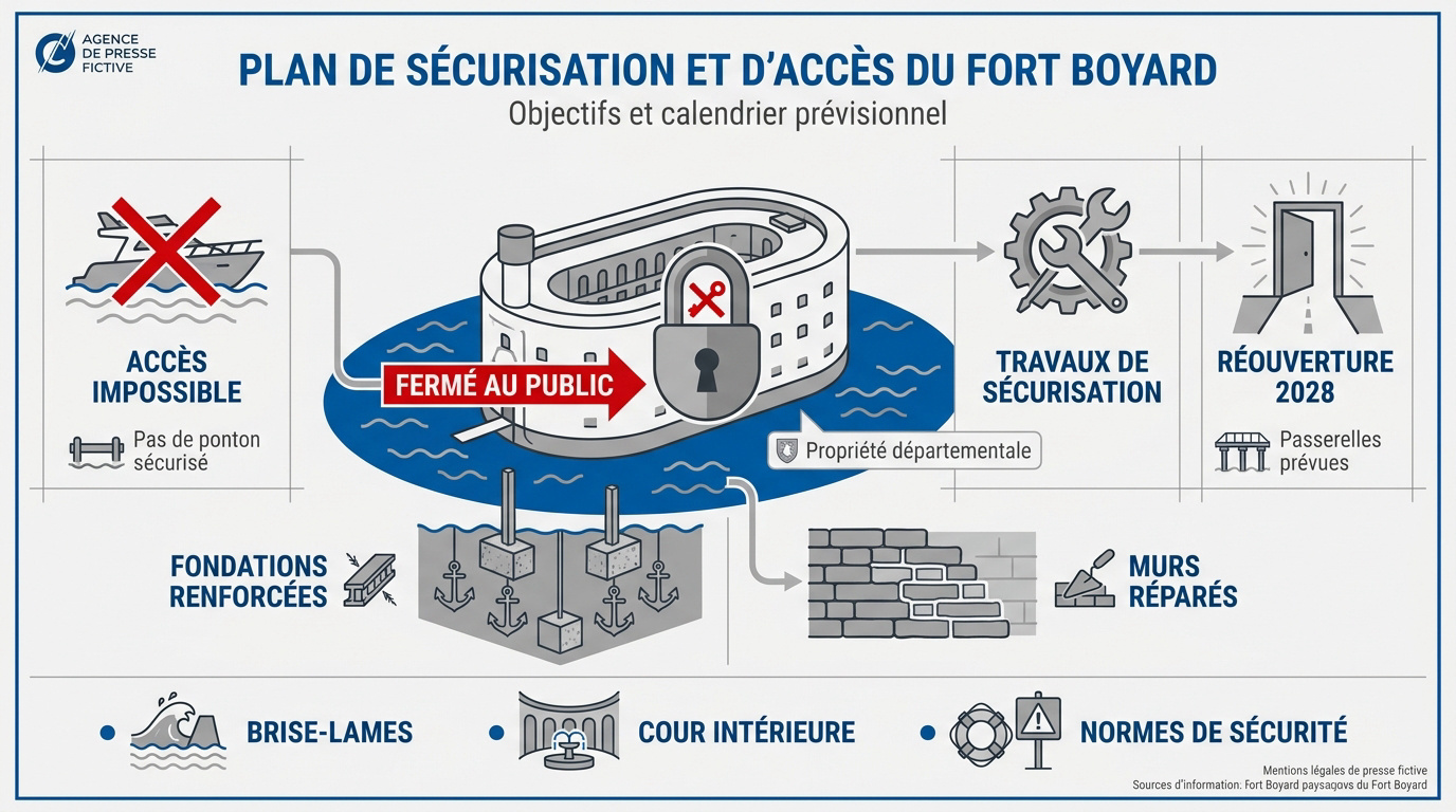 Plan de sécurisation et d'accès futur au Fort Boyard pour la réouverture 2028