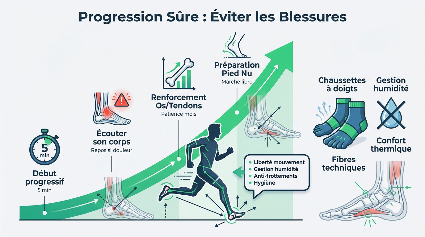 Progression sécurisée pour la course à pied en chaussures barefoot