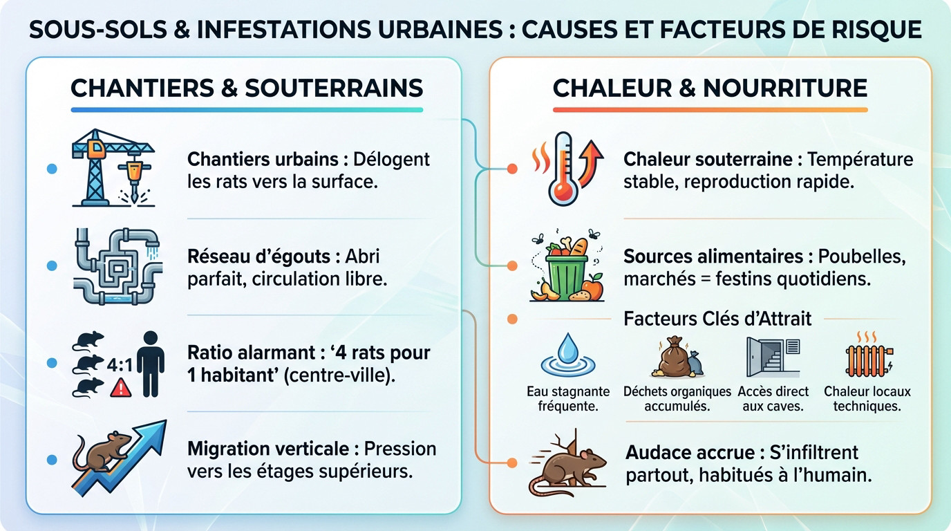 Infestation de rats dans les sous-sols urbains de Marseille