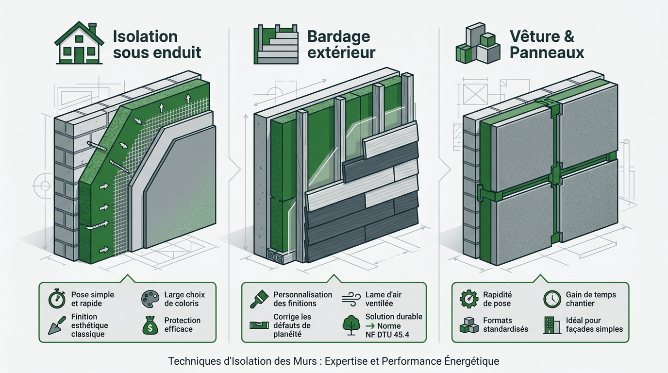 Comparatif des techniques d'isolation par l'extérieur : enduit, bardage et vêture