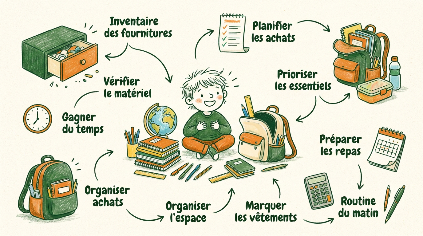 Checklist rentrée scolaire : tout préparer en une semaine Organisation de la rentrée scolaire avec fournitures et calendrier