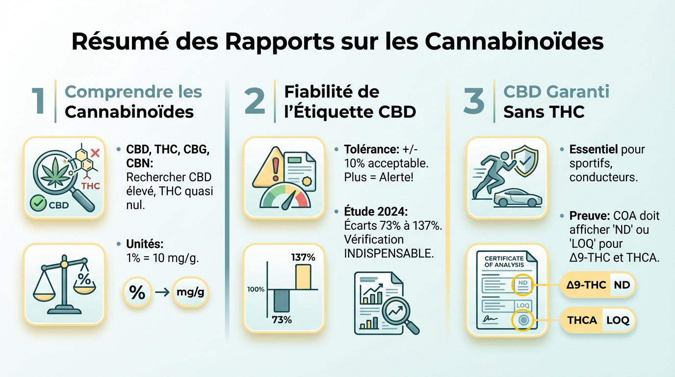 Exemple de rapport d'analyse de cannabinoïdes détaillant les taux de CBD et THC