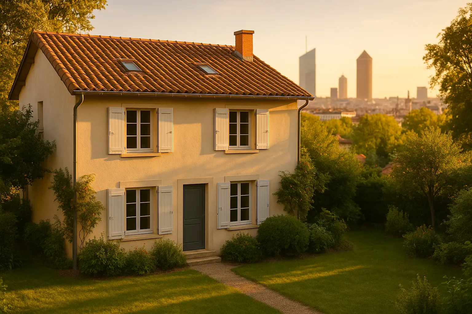 <strong>Maison en pierre avec jardin fleuri, entourée de verdure</strong>