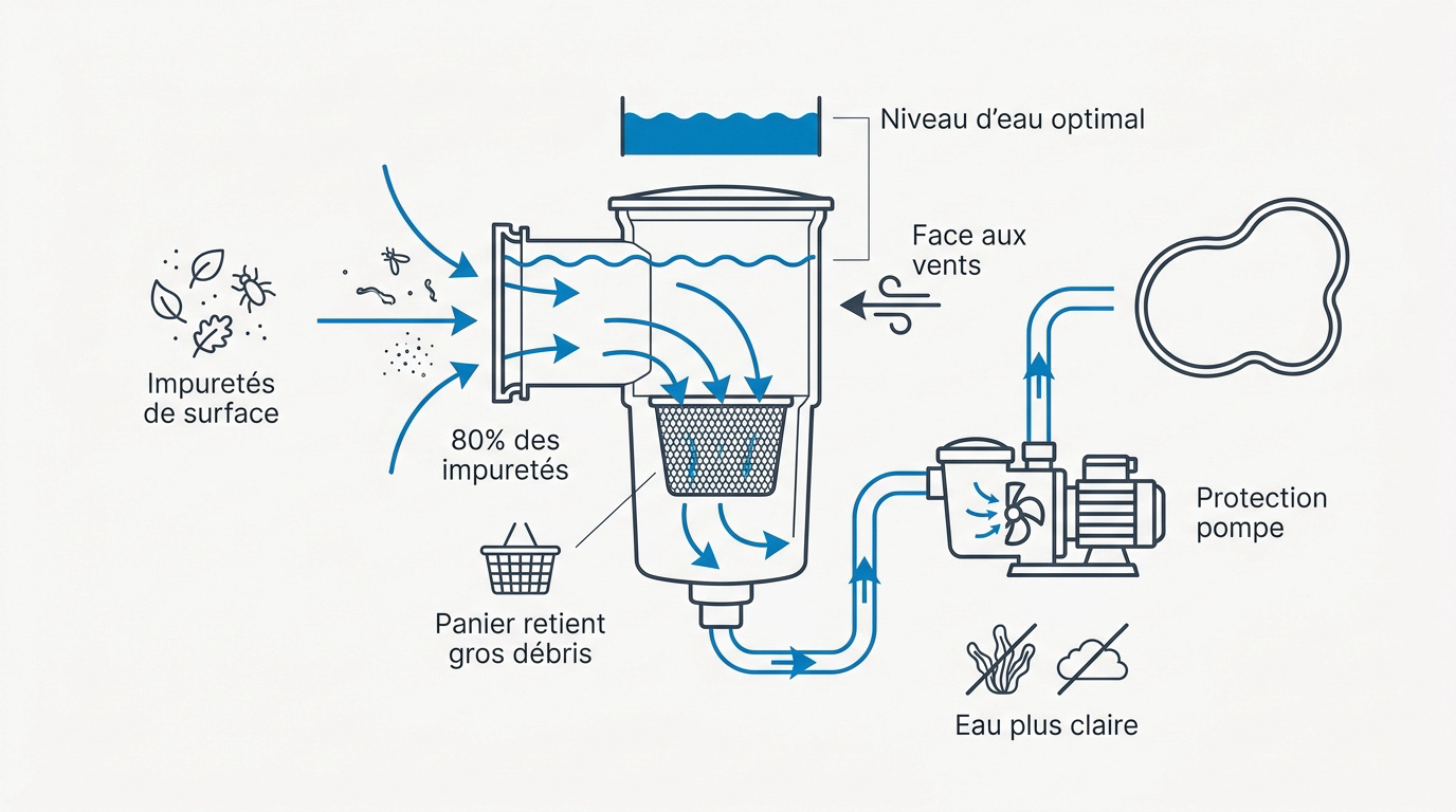 Schéma de fonctionnement d'un skimmer pour piscine hors sol